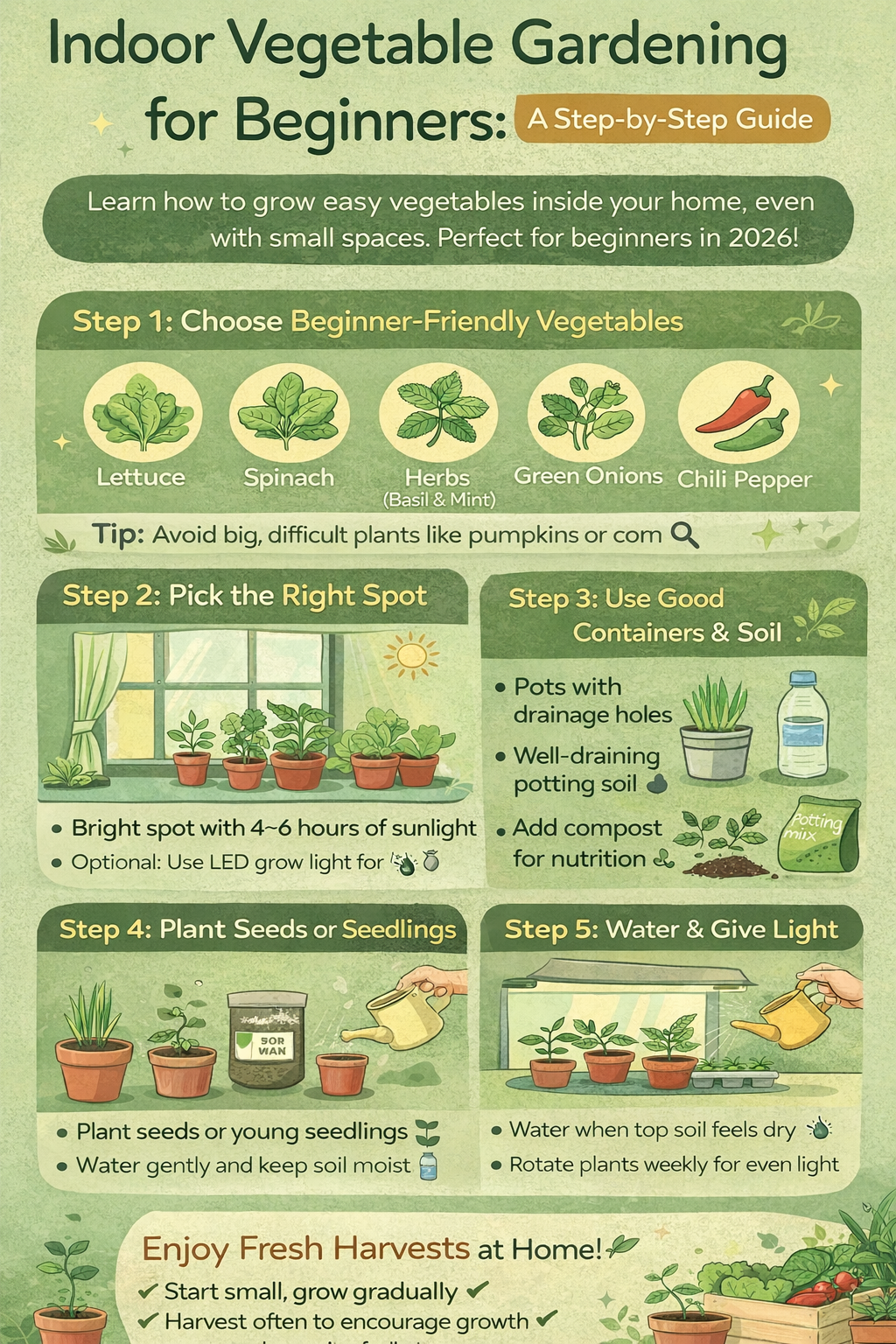 Indoor Vegetable Gardening for Beginners: A Step-by-Step Guide for 2026